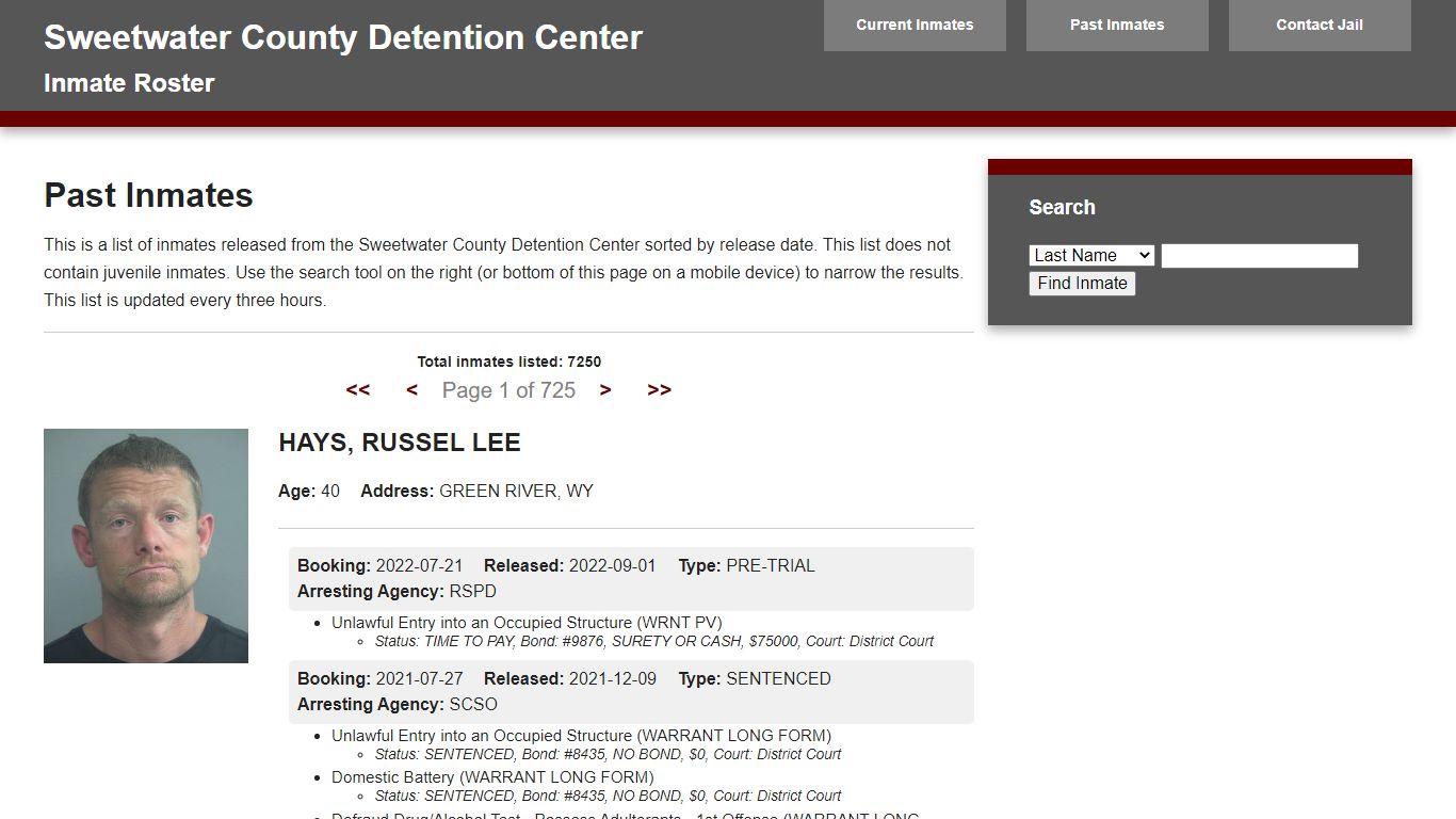 Jail Roster - sweetwater911.org